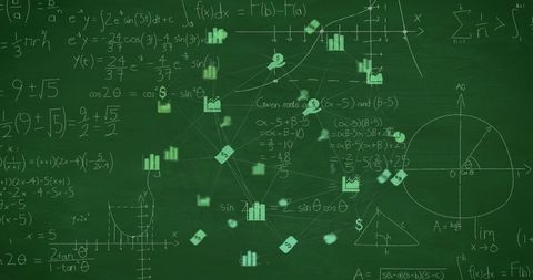 Complex Business Network Overlay on Mathematical Chalkboard - Download Free Stock Images Pikwizard.com