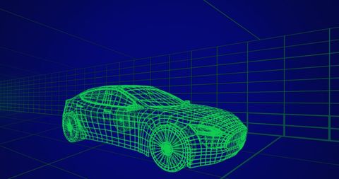 Futuristic Wireframe Car in Digital Space