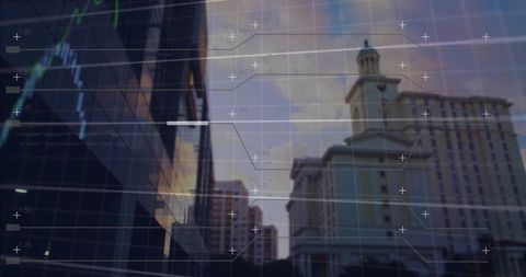 Digital Abstract Data Overlay on Urban Cityscape