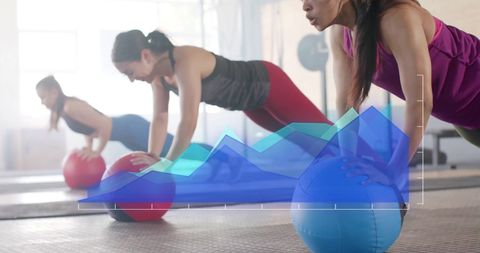 Diverse Women Exercising with Digital Analytic Overlay