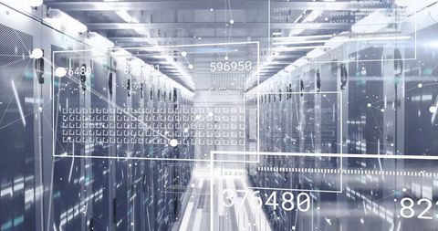 High-Tech Data Center with Digital Interface Overlay - Download Free Stock Images Pikwizard.com