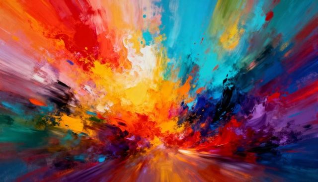 Radiant Color Explosion Featuring Impasto Brushstrokes and Dynamic Motion Abstraction
