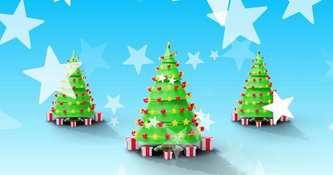 Festive 3D Christmas Trees and Stars on Blue Background - Download Free Stock Images Pikwizard.com