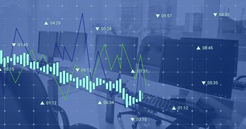 Financial Analysis Dashboard Overlay on Modern Office Workspace - Download Free Stock Images Pikwizard.com