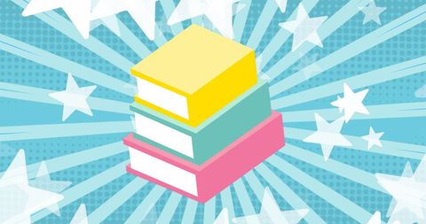 This lively design features colorful book icons stacked against a dynamic star-filled blue background, emphasizing the vibrancy and creativity of children's literature. Ideal for promoting Children's Book Day, educational content, literacy programs, or designing playful reading materials for kids. The energetic and whimsical style captures the imagination, inspiring young readers and making learning fun.