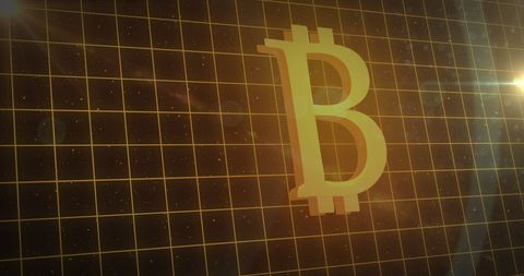 Bitcoin Symbol on Digital Grid Background Representing Financial Technology