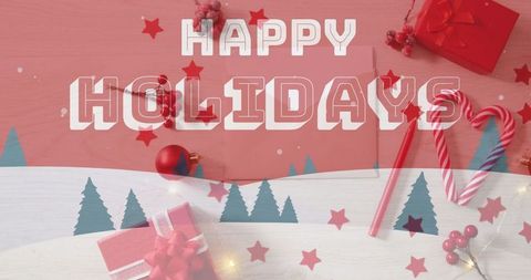 Festive Holiday Greeting Card with Gift Box and Candy Canes