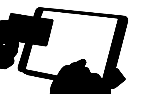 Silhouette of hands with credit card on transparent background