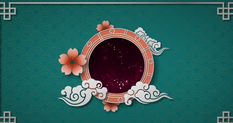 Elegant Abstract Asian Circular Frame with Floral and Starry Sky