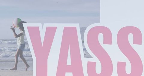 Vibrant Summer Playtime: Girl with Beach Ball on Shoreline
