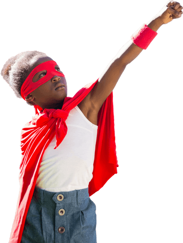 Transparent Courageous Young Girl in Red Superhero Costume