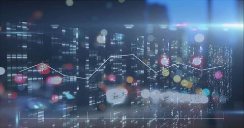 Future of Data Analytics in Urban Nightscape with Line Graph Overlay