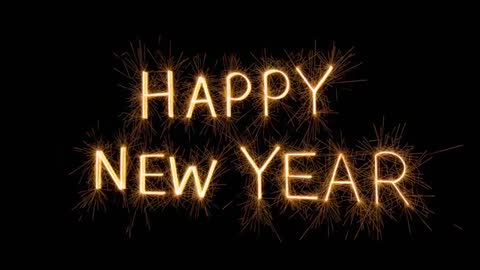 Looping Gold Sparkler Text HAPPY NEW YEAR Sending Sparks and Trails on Black Backdrop