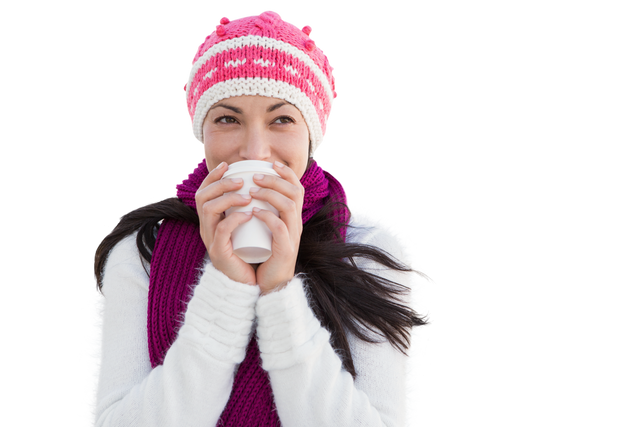 Caucasian Woman Drinking Coffee Winter Hat Transparent Background - Download Free Stock Videos Pikwizard.com