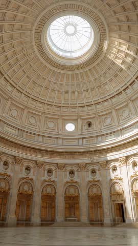 Tilting Vertical Shot Showing Grand Neoclassical Rotunda with Marble Floor and Dome Skylight