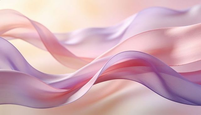 Flowing pastel silk ribbons creating ethereal waves of translucent pink peach lavender