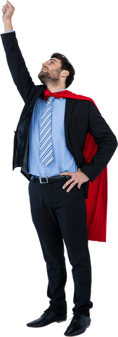 Businessman Pretending to Be Superhero with Arm Raised Transparent Background