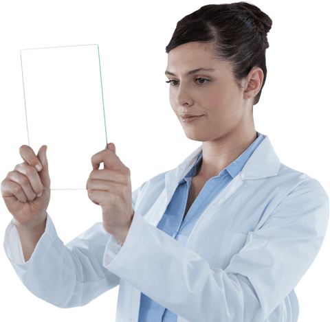 transparent tablet engaged by focused doctor in white coat - Download Free Stock Videos Pikwizard.com
