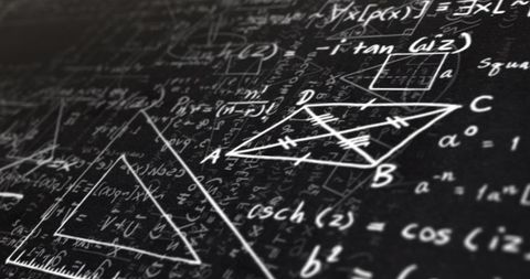 Digital Mathematical Equations and Diagrams on Black Background