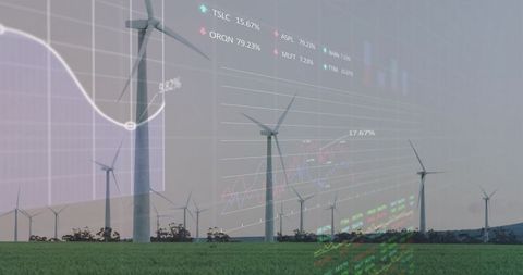 Wind Energy and Finance Overlay Showcasing Sustainable Future