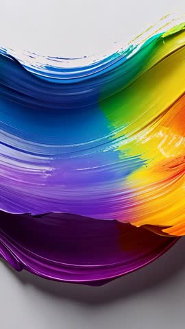 Vertical video revealing multicolored paint stroke flowing across canvas with pigment layers