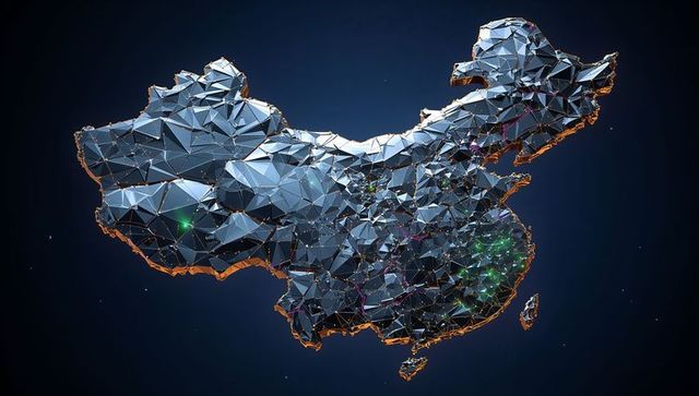 3D Polygonal Map of China with Glimmering Network Nodes