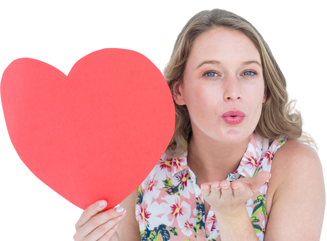 Woman Holding Heart Card Blowing Kiss on Transparent Background - Download Free Stock Videos Pikwizard.com