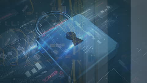 Cybersecurity Concept with Digital Padlock Overlaying Data Network