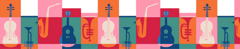 Seamless transparent pattern with musical instrument icons