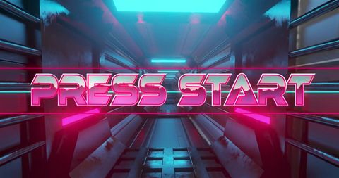 Retro neon futuristic start screen aesthetic