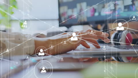 Digital Networking Concept with Caucasian Businesswoman on Laptop