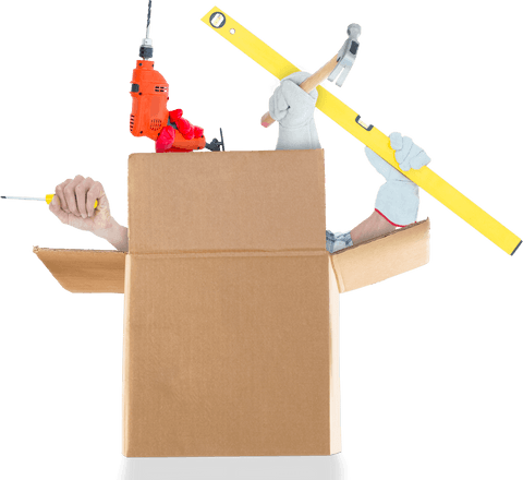 hands holding construction tools emerging from cardboard box transparent - Download Free Stock Videos Pikwizard.com