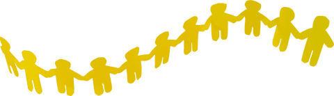 Transparent yellow figures holding hands together in unity