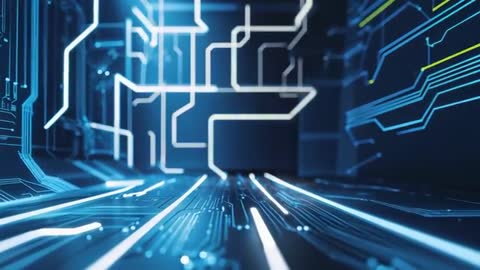 Futuristic Circuit Board with Neon Data Flow Paths