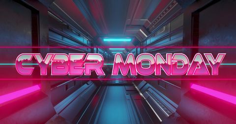 Futuristic Cyber Monday Advertisement in Neon Tunnel - Download Free Stock Images Pikwizard.com