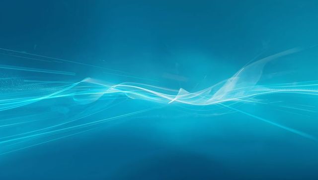 Teal cyber wave flowing with glowing ribbons and digital motion trails