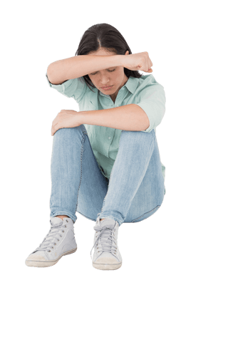 transparent sad woman sitting with hiding face in casual attire - Download Free Stock Videos Pikwizard.com