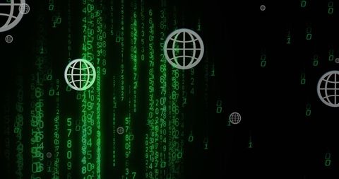 Digital Globe Icons Floating Over Changing Digital Codes - Download Free Stock Images Pikwizard.com