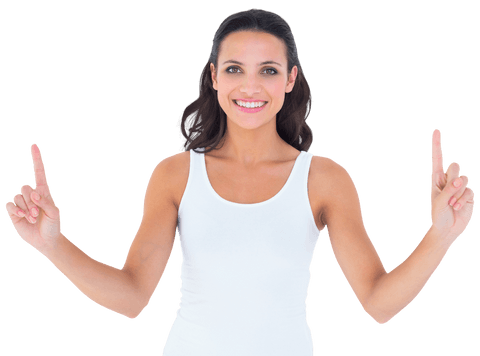 Smiling Brunette Woman Pointing Fingers Against Transparent Background - Download Free Stock Videos Pikwizard.com