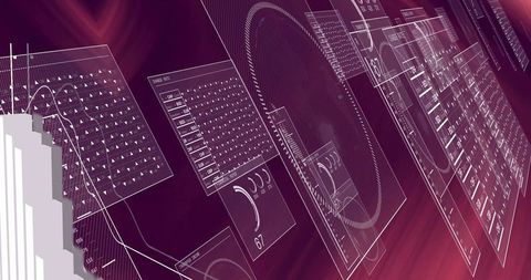 Futuristic data interface with floating translucent panels