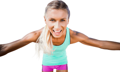 Energetic woman in sportswear on transparent background