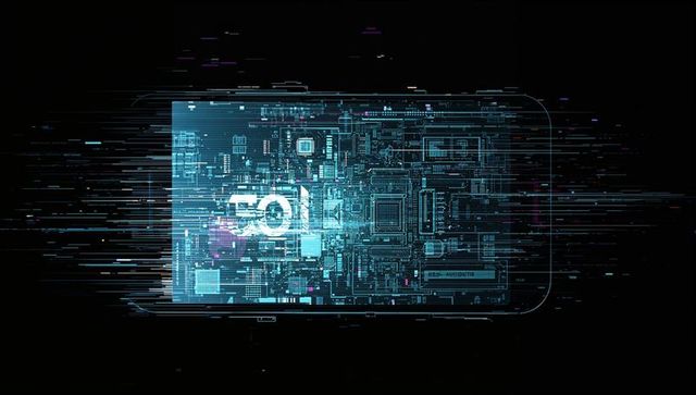Streaming 5G Smartphone Circuit Board Visualization Showing PCB, ICs and High-Speed Data