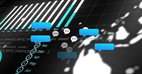 Digital Interface with Floating Speech Bubbles and Data Visualization