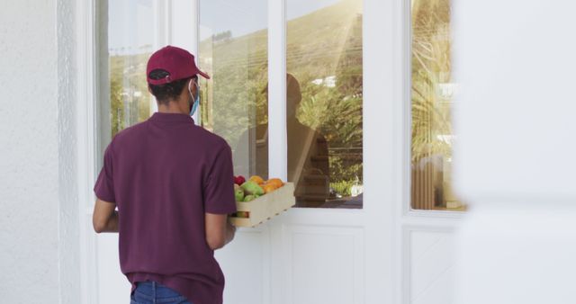 Delivery Person Bringing Fresh Food Box to House Door - Download Free Stock Images Pikwizard.com