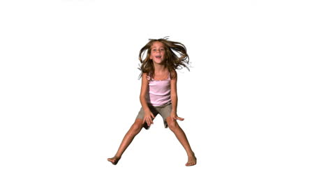 Joyful Girl Jumping with Enthusiasm in Slow Motion