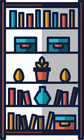 transparent illustration of bookshelf with books and decor - Download Free Stock Videos Pikwizard.com
