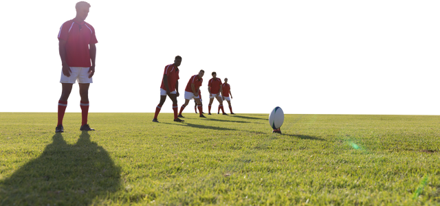 Transparent Background: Diverse male rugby players aligned on sunny field - Download Free Stock Videos Pikwizard.com