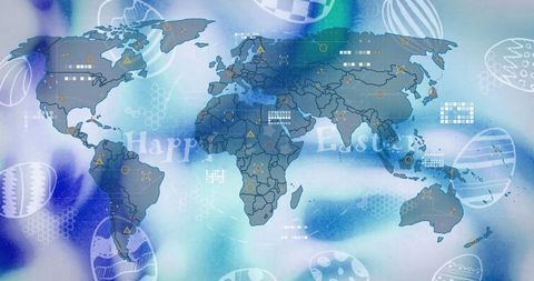digital world map with easter design and festive icons - Download Free Stock Images Pikwizard.com