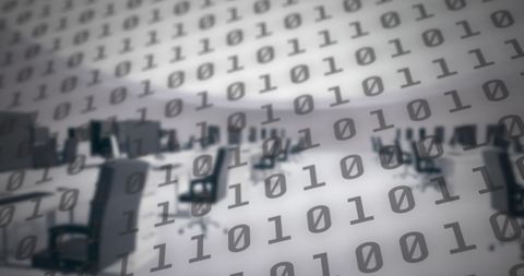 Empty Office Overlay with Binary Code for Modern Data Concepts - Download Free Stock Images Pikwizard.com