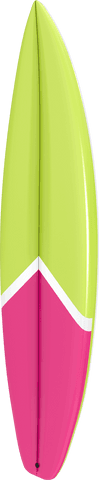 Vibrant Green and Pink Surfboard on Transparent Background